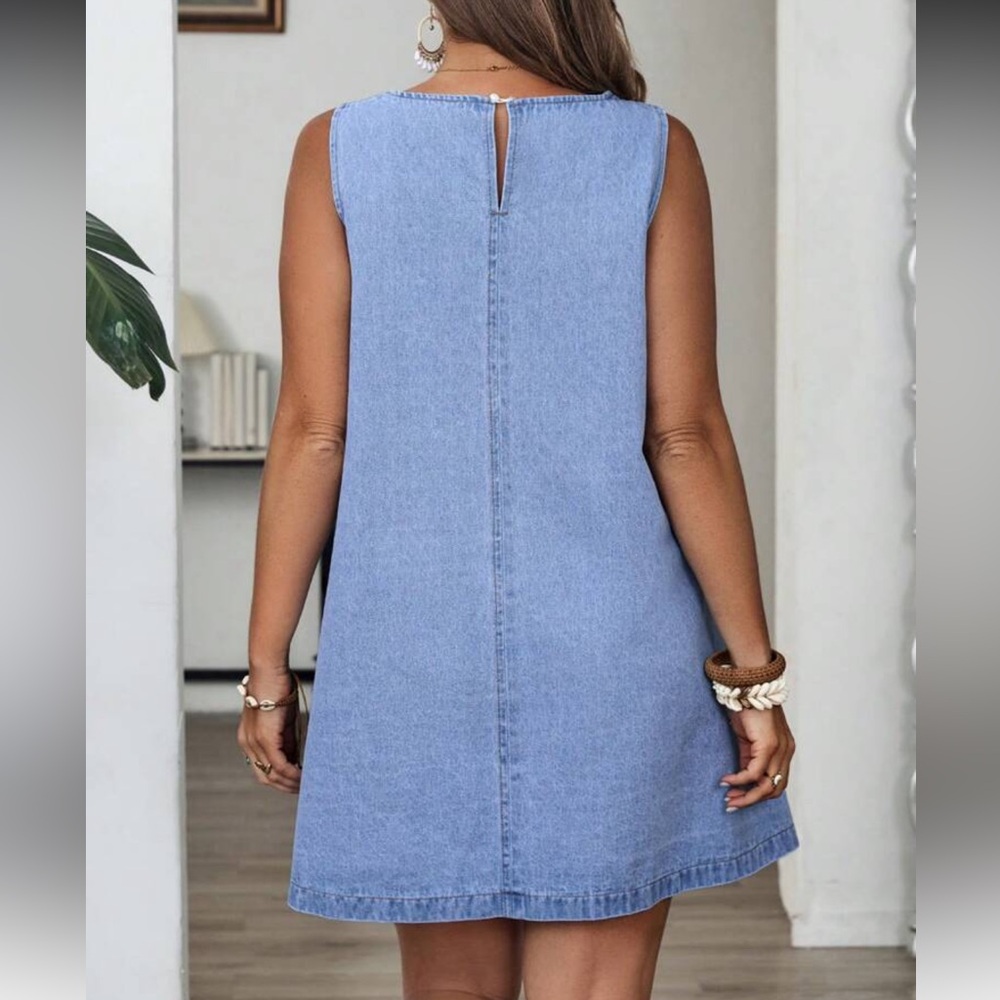Sleeveless Blue Denim Dress - Picture 2 of 8